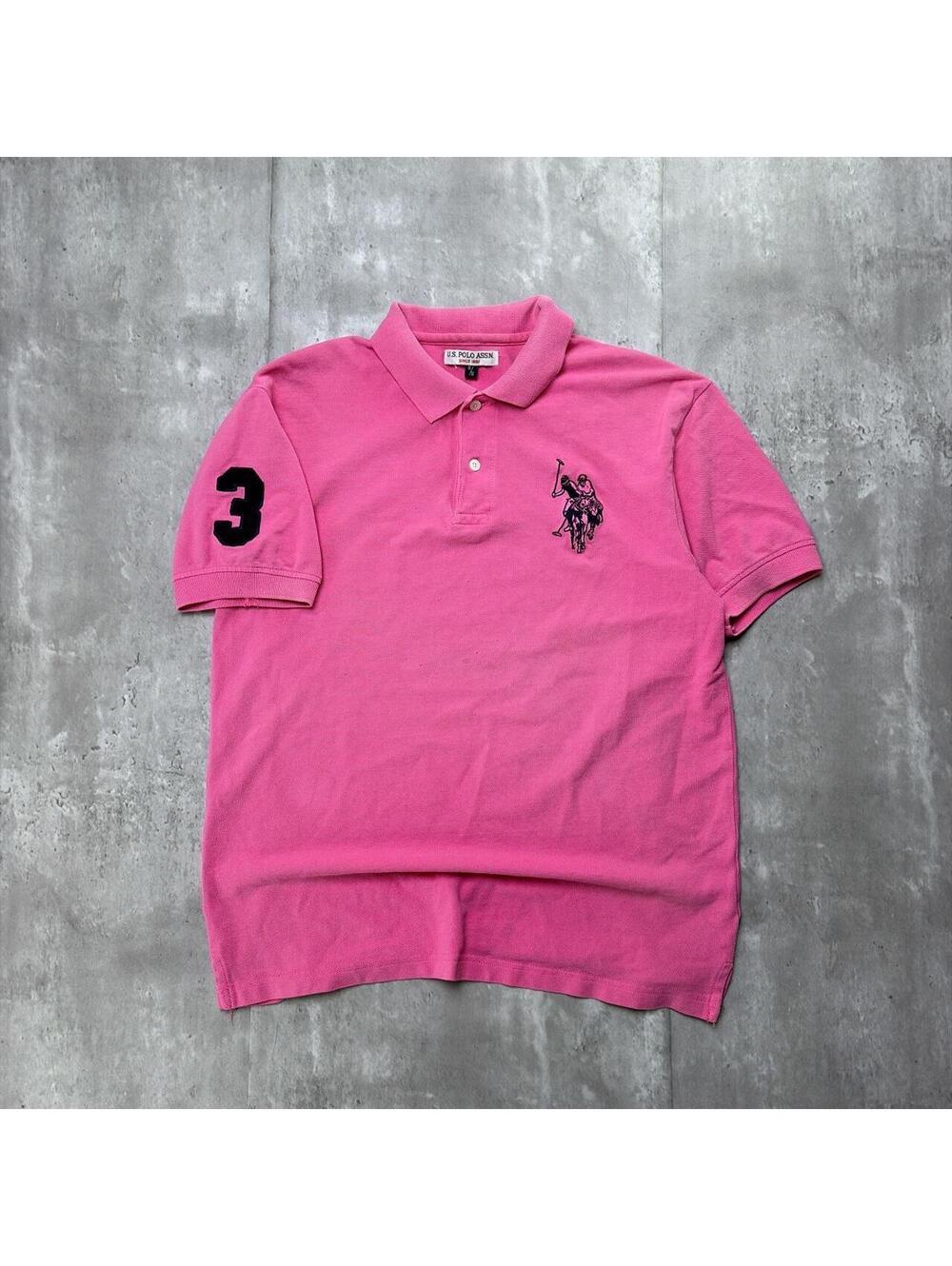 Y2K Pink U.S. Polo Assn Grunge Big Pony Skater Polo Shirt